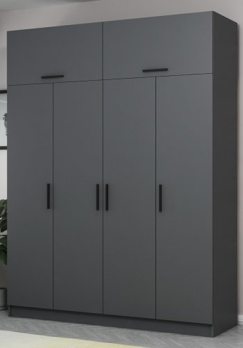 FUNZI LIVING 5264 garderobeskab, 6 lger, 1 bjlestang, 2 skuffer - antracitgr melamin