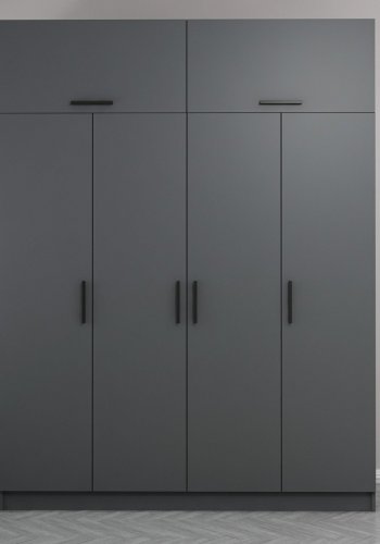 FUNZI LIVING 5264 garderobeskab, 6 lger, 1 bjlestang, 2 skuffer - antracitgr melamin