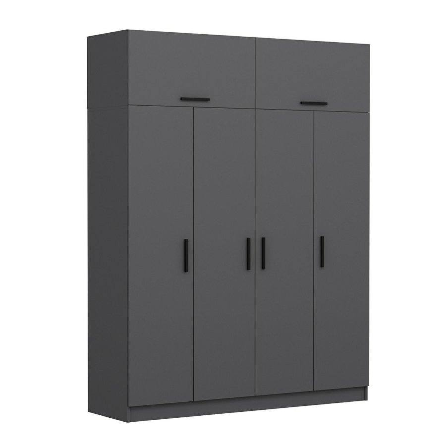 FUNZI LIVING 5264 garderobeskab, 6 lger, 1 bjlestang, 2 skuffer - antracitgr melamin