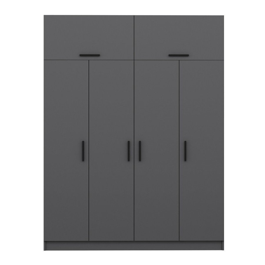 FUNZI LIVING 5264 garderobeskab, 6 lger, 1 bjlestang, 2 skuffer - antracitgr melamin