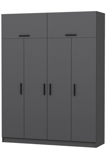 FUNZI LIVING 5264 garderobeskab, 6 lger, 1 bjlestang, 2 skuffer - antracitgr melamin