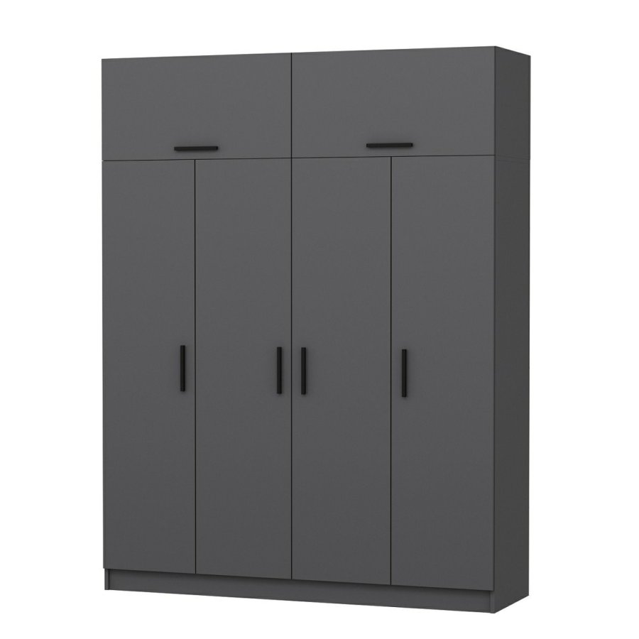 FUNZI LIVING 5264 garderobeskab, 6 lger, 1 bjlestang, 2 skuffer - antracitgr melamin