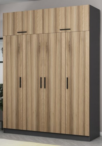 FUNZI LIVING 5200 garderobeskab, 6 lger, 1 bjlestang, 2 skuffer - natur/antracit melamin