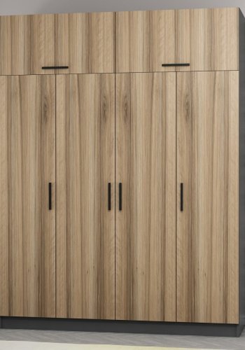 FUNZI LIVING 5200 garderobeskab, 6 lger, 1 bjlestang, 2 skuffer - natur/antracit melamin