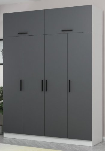 FUNZI LIVING 5237 garderobeskab, 6 lger, 1 bjlestang, 2 skuffer - antracit/hvid melamin