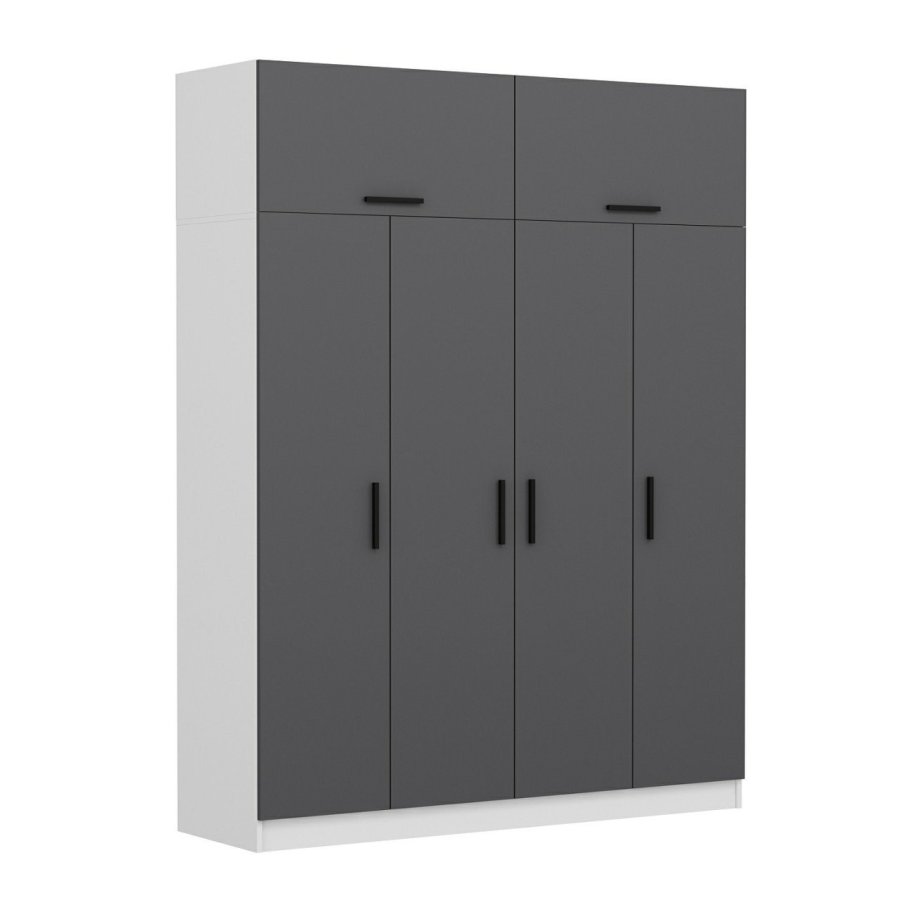 FUNZI LIVING 5237 garderobeskab, 6 lger, 1 bjlestang, 2 skuffer - antracit/hvid melamin