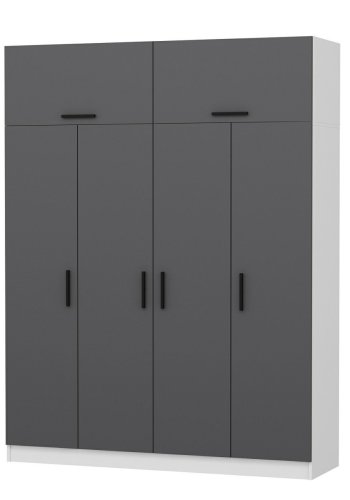 FUNZI LIVING 5237 garderobeskab, 6 lger, 1 bjlestang, 2 skuffer - antracit/hvid melamin