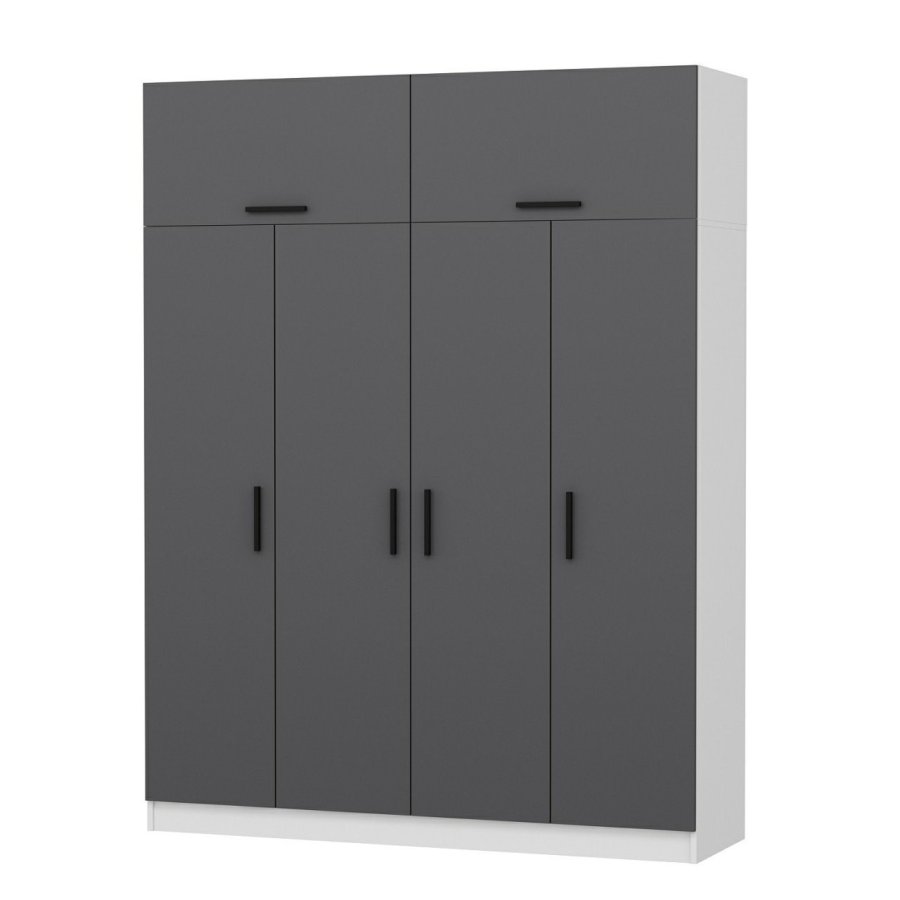 FUNZI LIVING 5237 garderobeskab, 6 lger, 1 bjlestang, 2 skuffer - antracit/hvid melamin