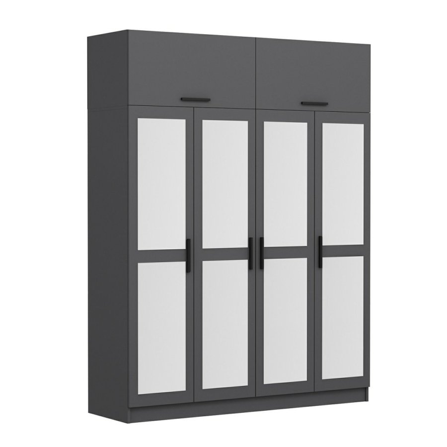 FUNZI LIVING 5184 garderobeskab, spejl, 6 lger, 1 bjlestang, 2 skuffer - antracit melamin