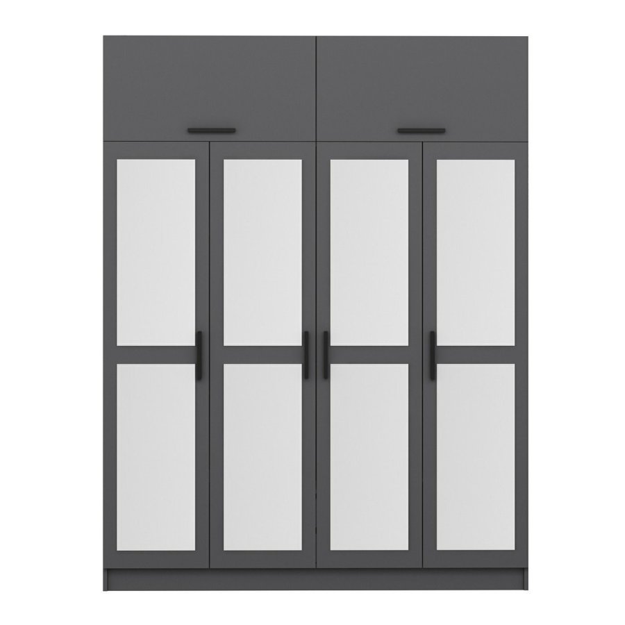 FUNZI LIVING 5184 garderobeskab, spejl, 6 lger, 1 bjlestang, 2 skuffer - antracit melamin