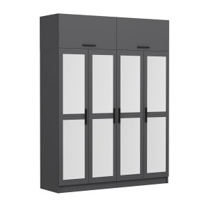 FUNZI LIVING 5275 garderobeskab, spejl, 6 lger, 1 bjlestang, 2 skuffer - antracit melamin