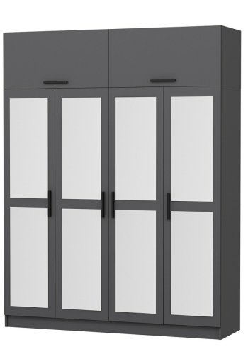 FUNZI LIVING 5275 garderobeskab, spejl, 6 lger, 1 bjlestang, 2 skuffer - antracit melamin