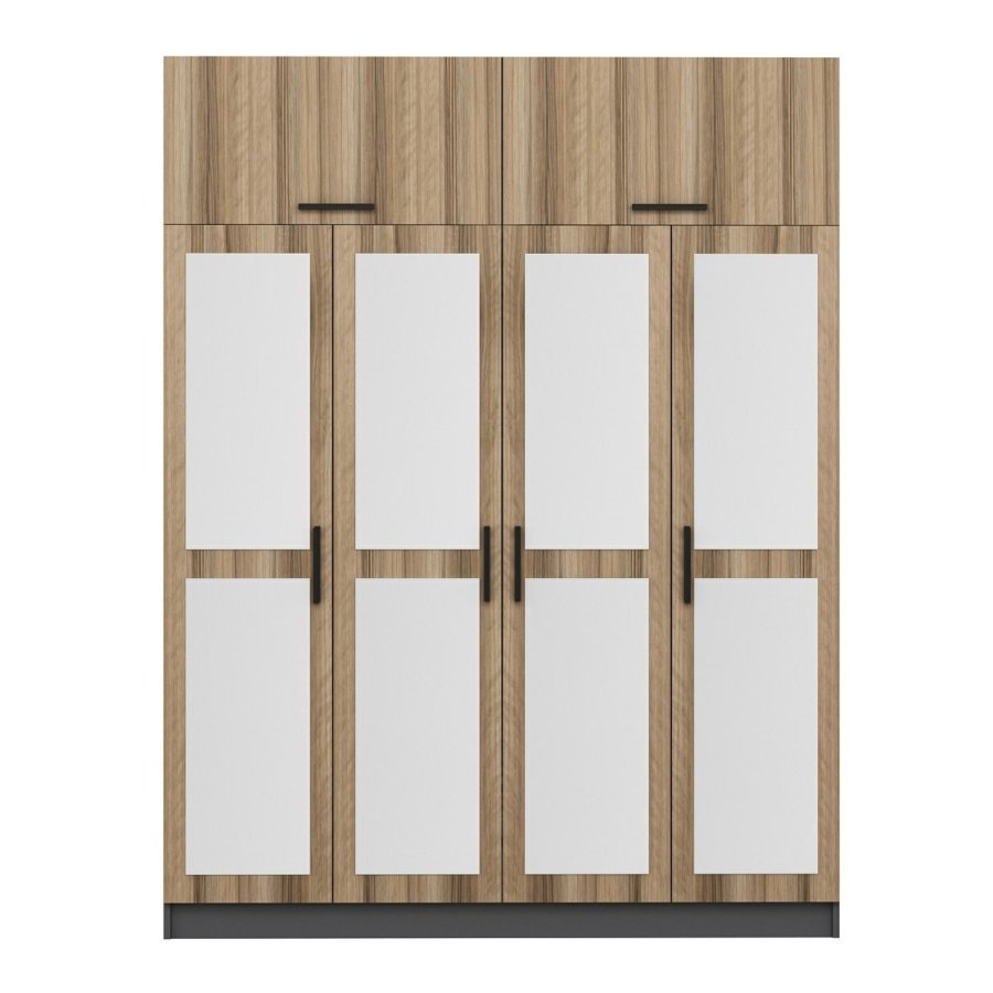 FUNZI LIVING 5211 garderobeskab, spejl, 6 lger, 1 bjlestang, 2 skuffer - natur/antracit melamin