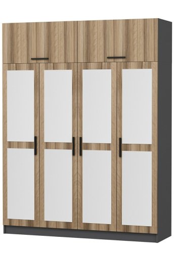 FUNZI LIVING 5211 garderobeskab, spejl, 6 lger, 1 bjlestang, 2 skuffer - natur/antracit melamin