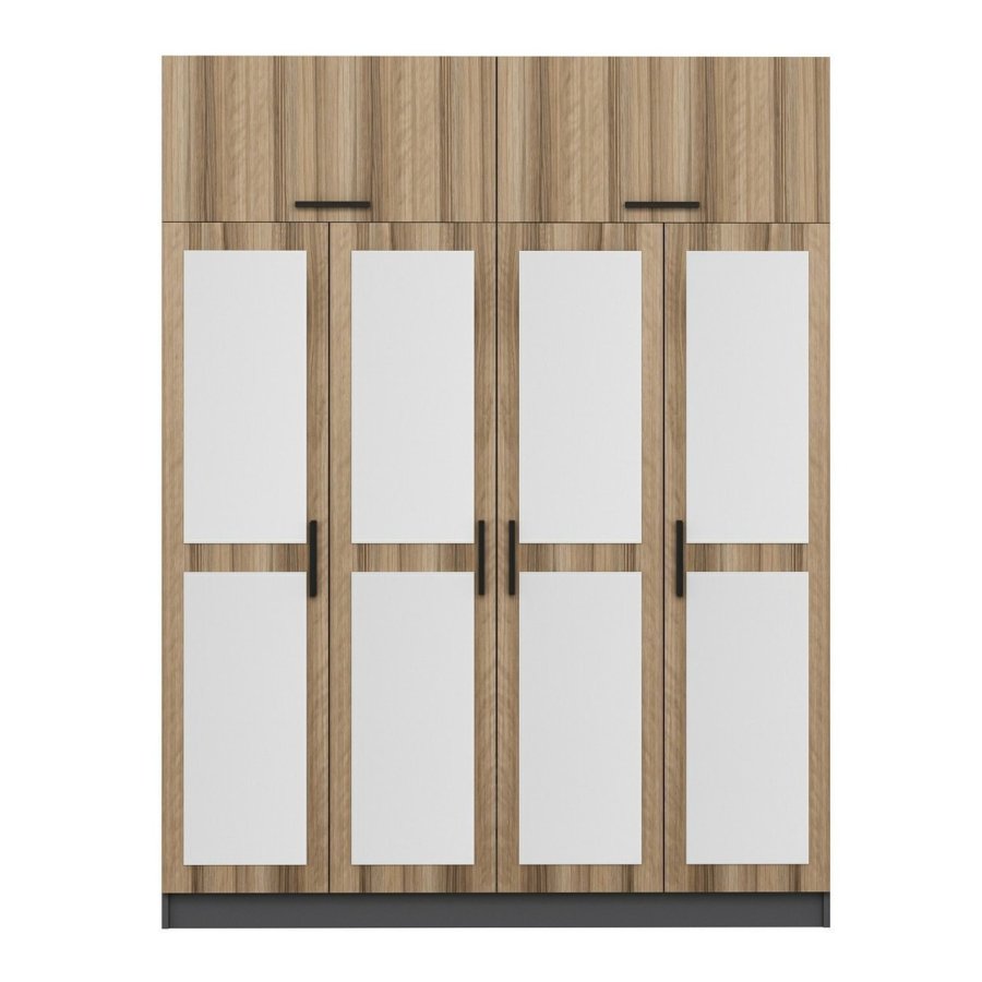 FUNZI LIVING 5302 garderobeskab, spejl, 6 lger, 1 bjlestang, 2 skuffer - natur/antracit melamin