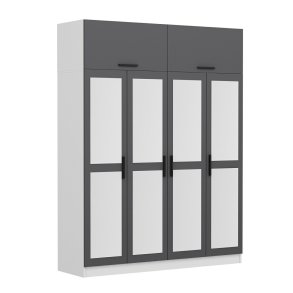 FUNZI LIVING 5157 garderobeskab, spejl, 6 lger, 1 bjlestang, 2 skuffer - antracit/hvid melamin