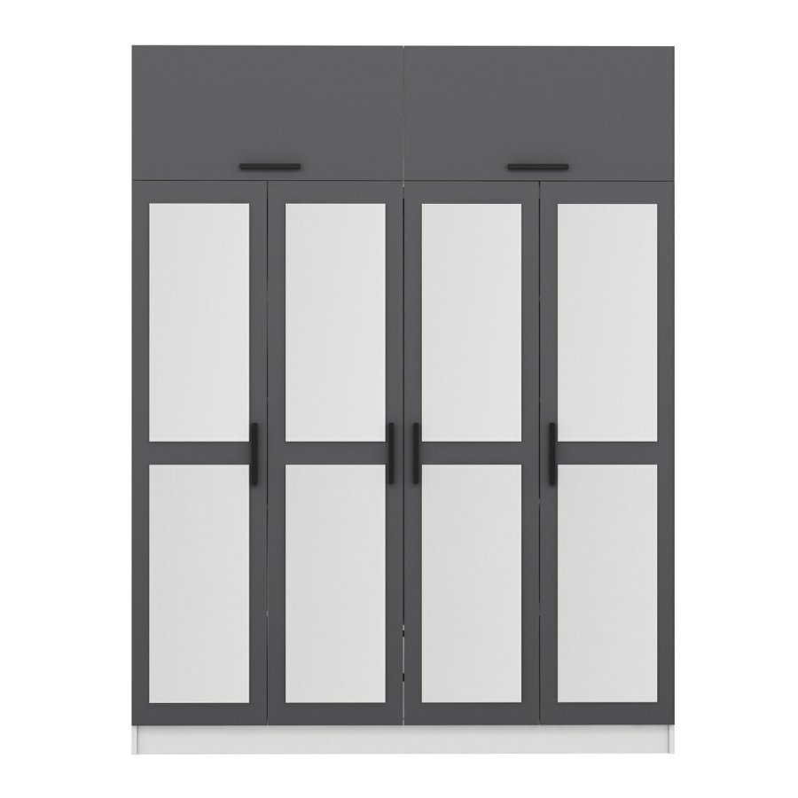 FUNZI LIVING 5157 garderobeskab, spejl, 6 lger, 1 bjlestang, 2 skuffer - antracit/hvid melamin