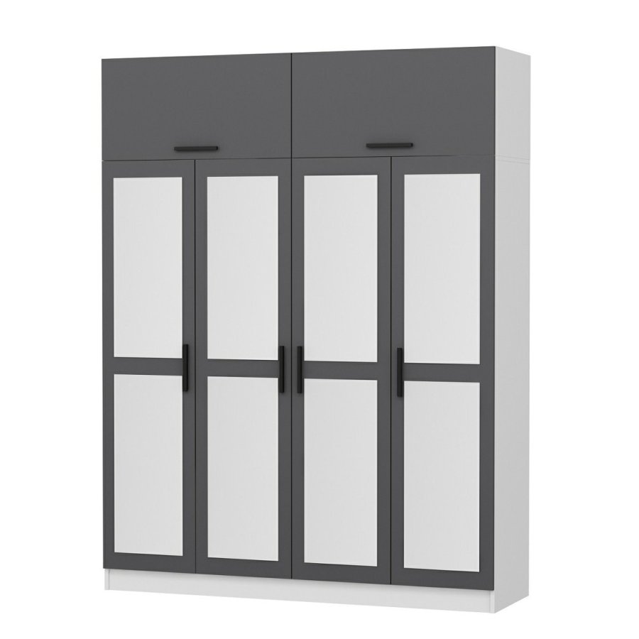 FUNZI LIVING 5157 garderobeskab, spejl, 6 lger, 1 bjlestang, 2 skuffer - antracit/hvid melamin