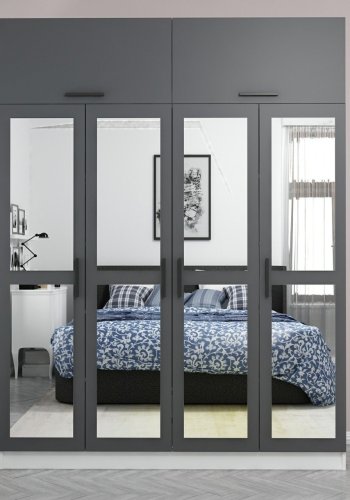 FUNZI LIVING 5248 garderobeskab, spejl, 6 lger, 1 bjlestang, 2 skuffer - antracit/hvid melamin