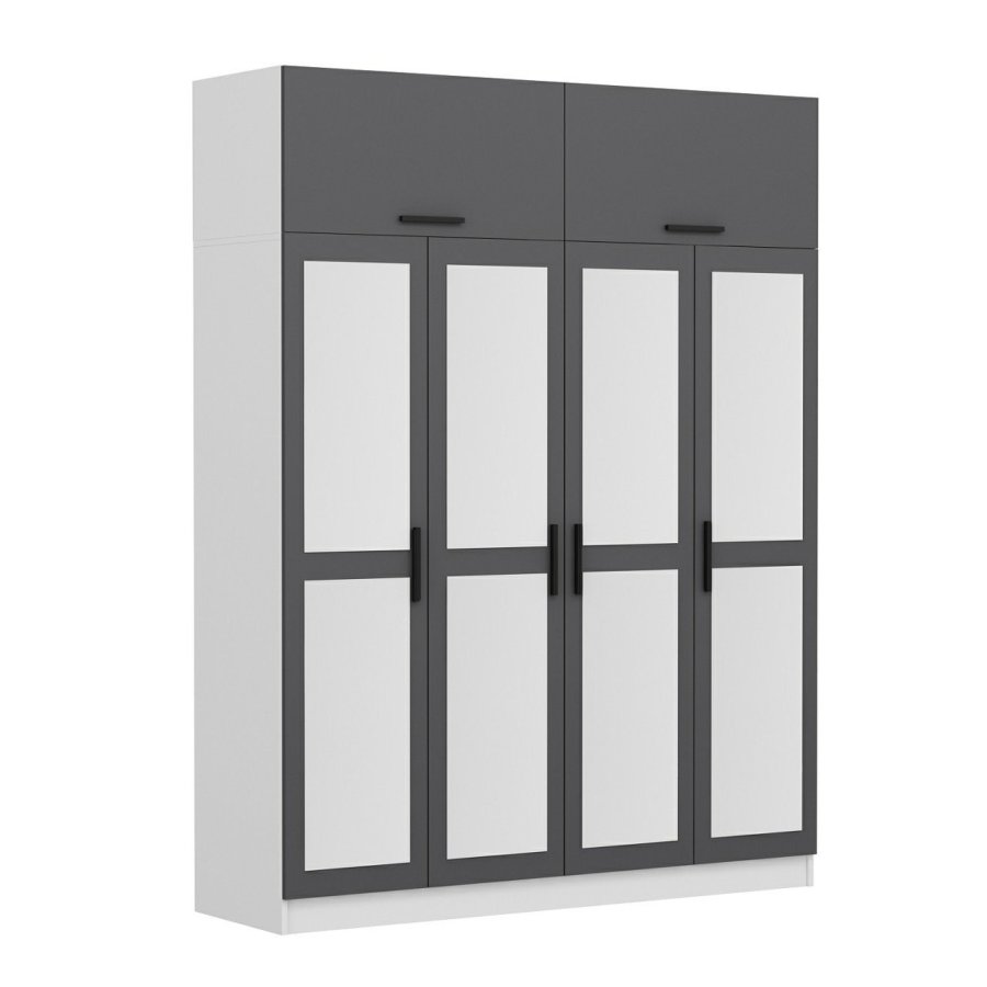 FUNZI LIVING 5248 garderobeskab, spejl, 6 lger, 1 bjlestang, 2 skuffer - antracit/hvid melamin