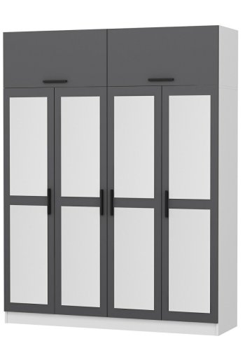 FUNZI LIVING 5248 garderobeskab, spejl, 6 lger, 1 bjlestang, 2 skuffer - antracit/hvid melamin