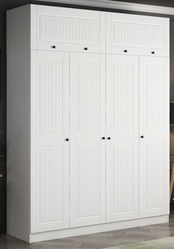 FUNZI LIVING 5227 garderobeskab, 6 lger, 1 bjlestang, 2 skuffer - hvid melamin