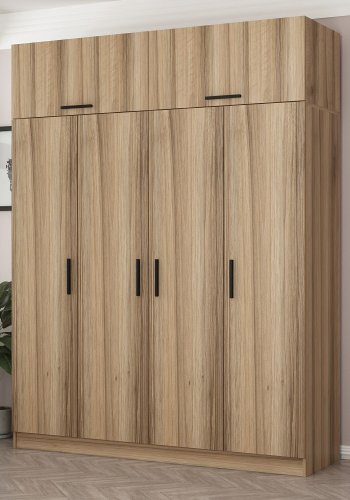 FUNZI LIVING 7518 garderobeskab, 6 lger, 1 bjlestang, 2 skuffer - natur melamin