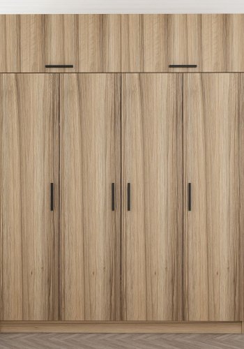 FUNZI LIVING 7518 garderobeskab, 6 lger, 1 bjlestang, 2 skuffer - natur melamin