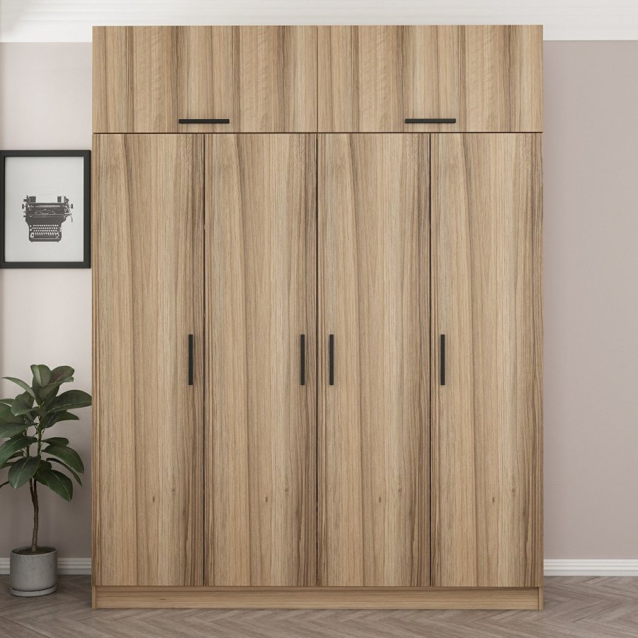 FUNZI LIVING 7518 garderobeskab, 6 lger, 1 bjlestang, 2 skuffer - natur melamin