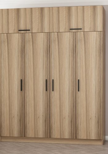 FUNZI LIVING 7518 garderobeskab, 6 lger, 1 bjlestang, 2 skuffer - natur melamin