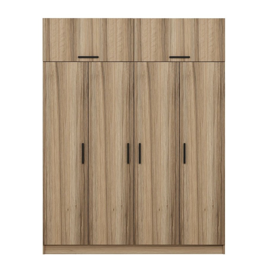 FUNZI LIVING 7518 garderobeskab, 6 lger, 1 bjlestang, 2 skuffer - natur melamin