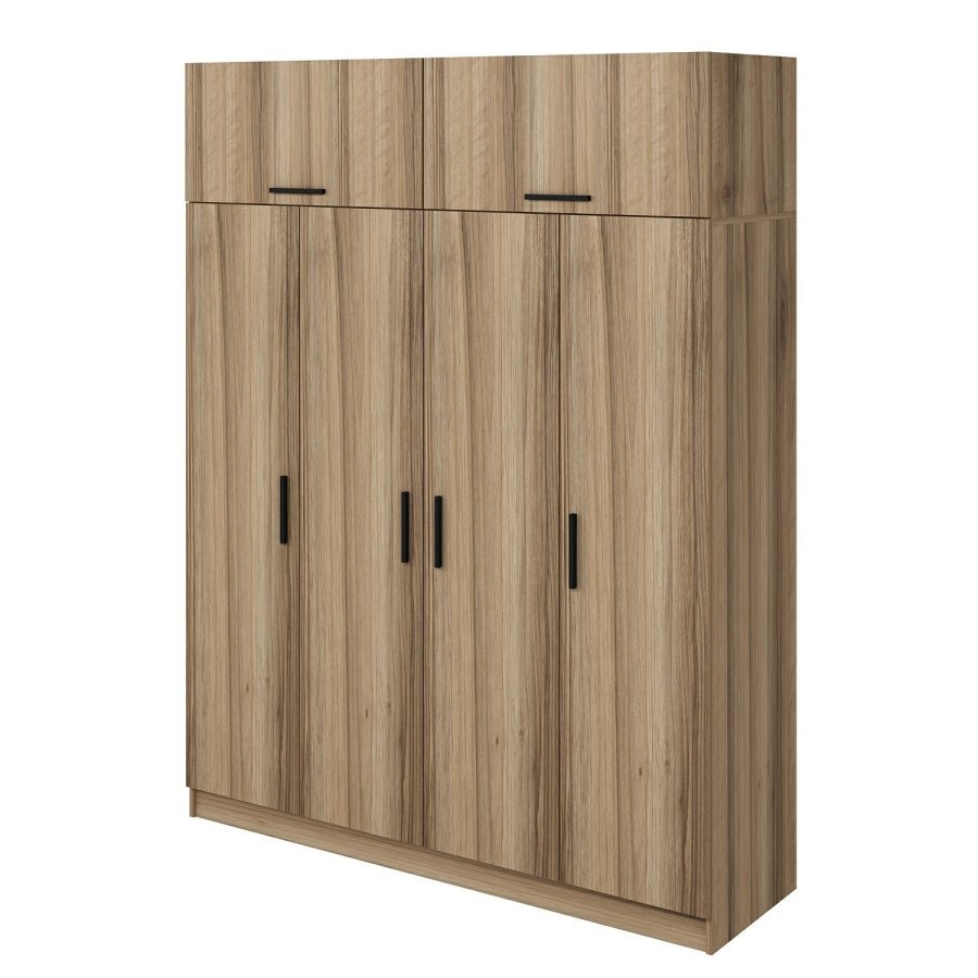 FUNZI LIVING 7518 garderobeskab, 6 lger, 1 bjlestang, 2 skuffer - natur melamin