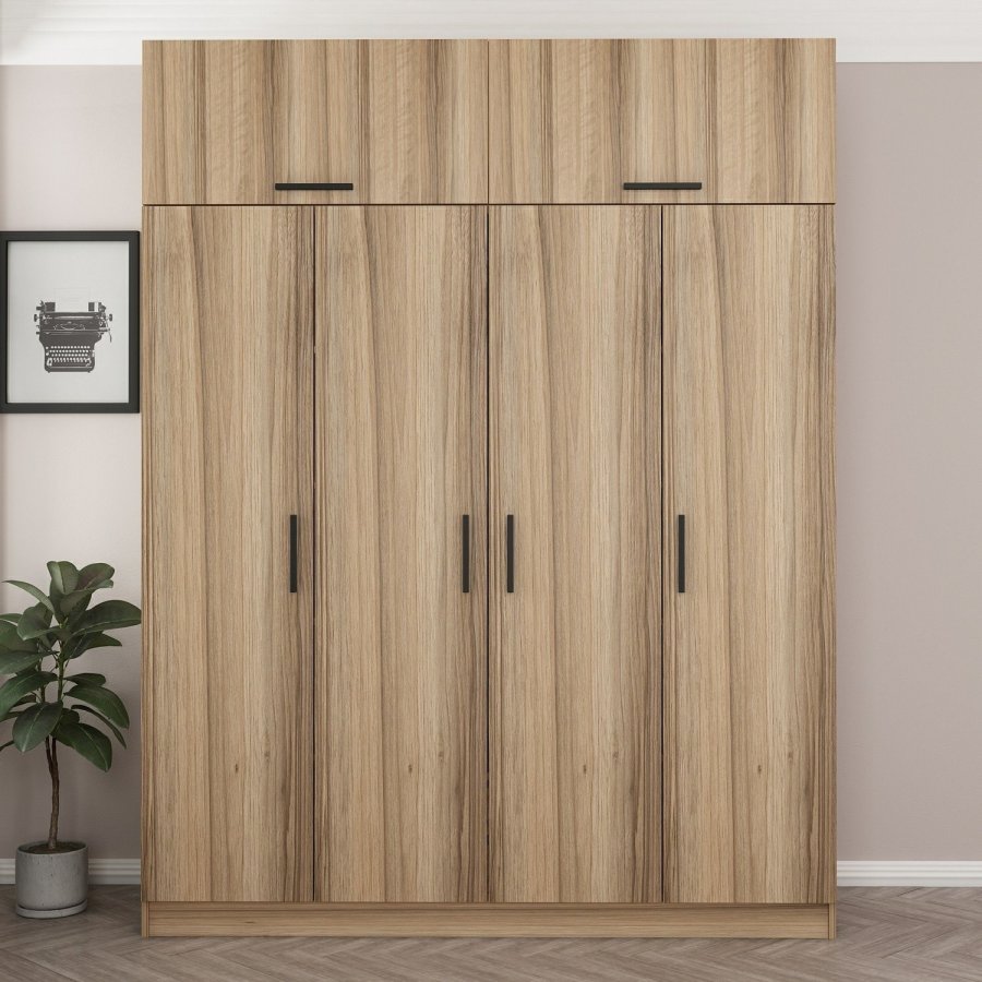 FUNZI LIVING 7708 garderobeskab, 6 lger, 1 bjlestang, 2 skuffer - natur melamin