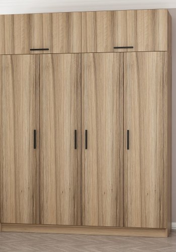 FUNZI LIVING 7708 garderobeskab, 6 lger, 1 bjlestang, 2 skuffer - natur melamin