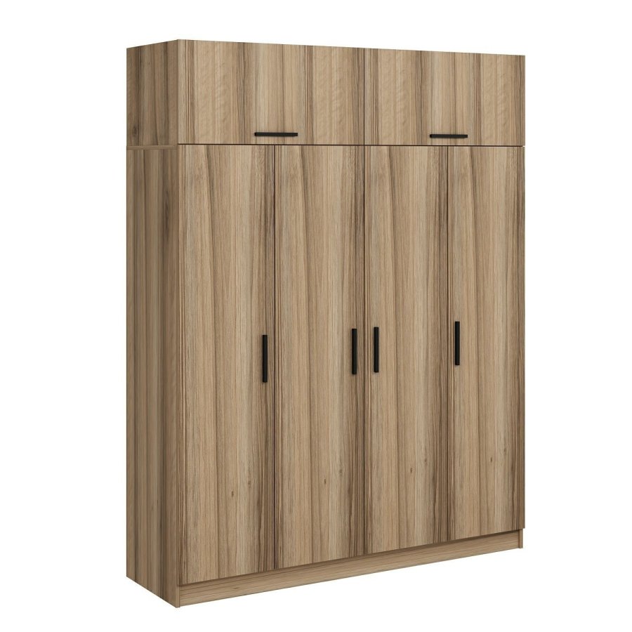 FUNZI LIVING 7708 garderobeskab, 6 lger, 1 bjlestang, 2 skuffer - natur melamin