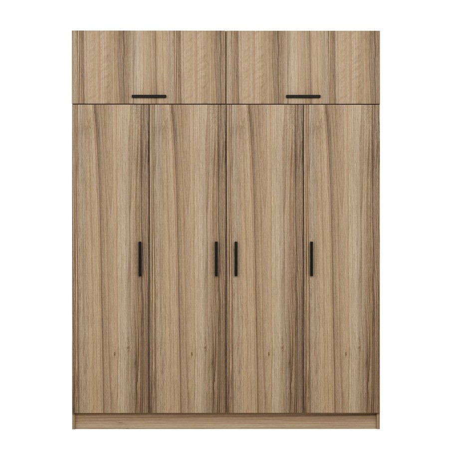 FUNZI LIVING 7708 garderobeskab, 6 lger, 1 bjlestang, 2 skuffer - natur melamin