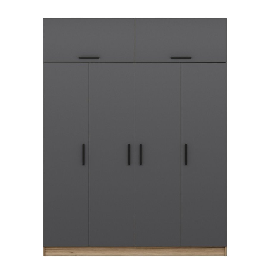 FUNZI LIVING 7528 garderobeskab, 6 lger, 1 bjlestang, 2 skuffer - antracit/natur melamin