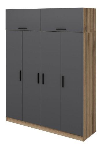 FUNZI LIVING 7528 garderobeskab, 6 lger, 1 bjlestang, 2 skuffer - antracit/natur melamin