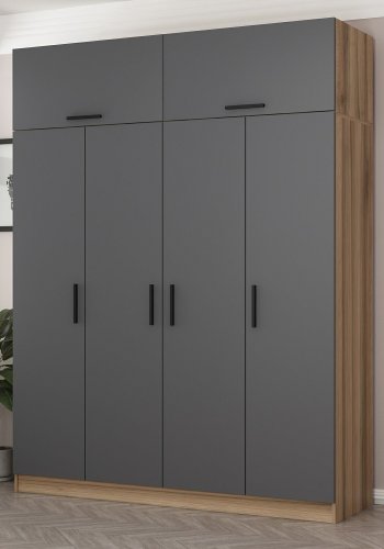 FUNZI LIVING 7718 garderobeskab, 6 lger, 1 bjlestang, 2 skuffer - antracit/natur melamin