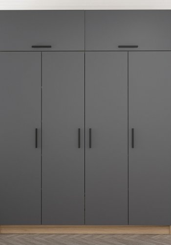 FUNZI LIVING 7718 garderobeskab, 6 lger, 1 bjlestang, 2 skuffer - antracit/natur melamin