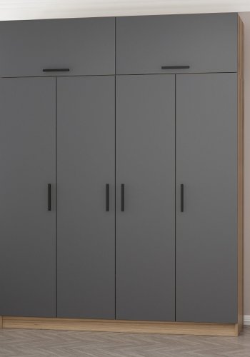 FUNZI LIVING 7718 garderobeskab, 6 lger, 1 bjlestang, 2 skuffer - antracit/natur melamin