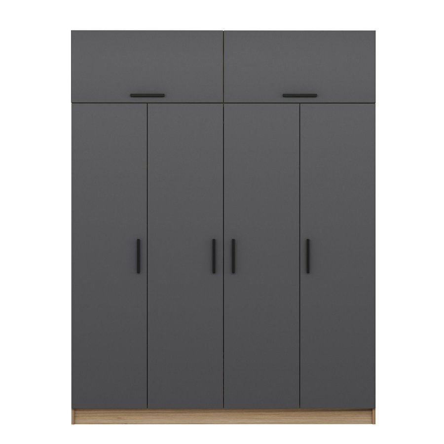 FUNZI LIVING 7718 garderobeskab, 6 lger, 1 bjlestang, 2 skuffer - antracit/natur melamin