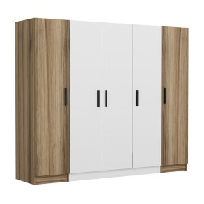 FUNZI LIVING 3076 garderobeskab, 5 lger, 3 bjlestnger, 2 skuffer - natur/hvid melamin