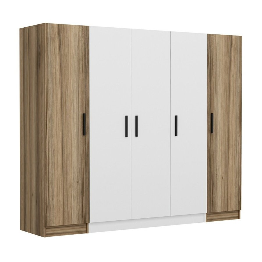 FUNZI LIVING 3076 garderobeskab, 5 lger, 3 bjlestnger, 2 skuffer - natur/hvid melamin