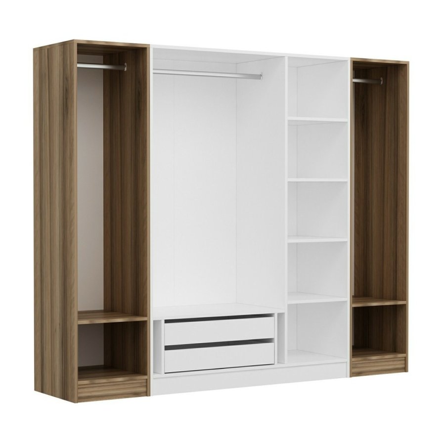 FUNZI LIVING 3076 garderobeskab, 5 lger, 3 bjlestnger, 2 skuffer - natur/hvid melamin