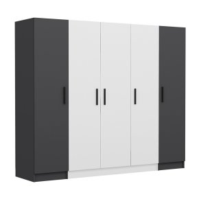 FUNZI LIVING 3079 garderobeskab, 5 lger, 3 bjlestnger, 2 skuffer - antracit/hvid melamin