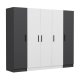 FUNZI LIVING 3079 garderobeskab, 5 lger, 3 bjlestnger, 2 skuffer - antracit/hvid melamin