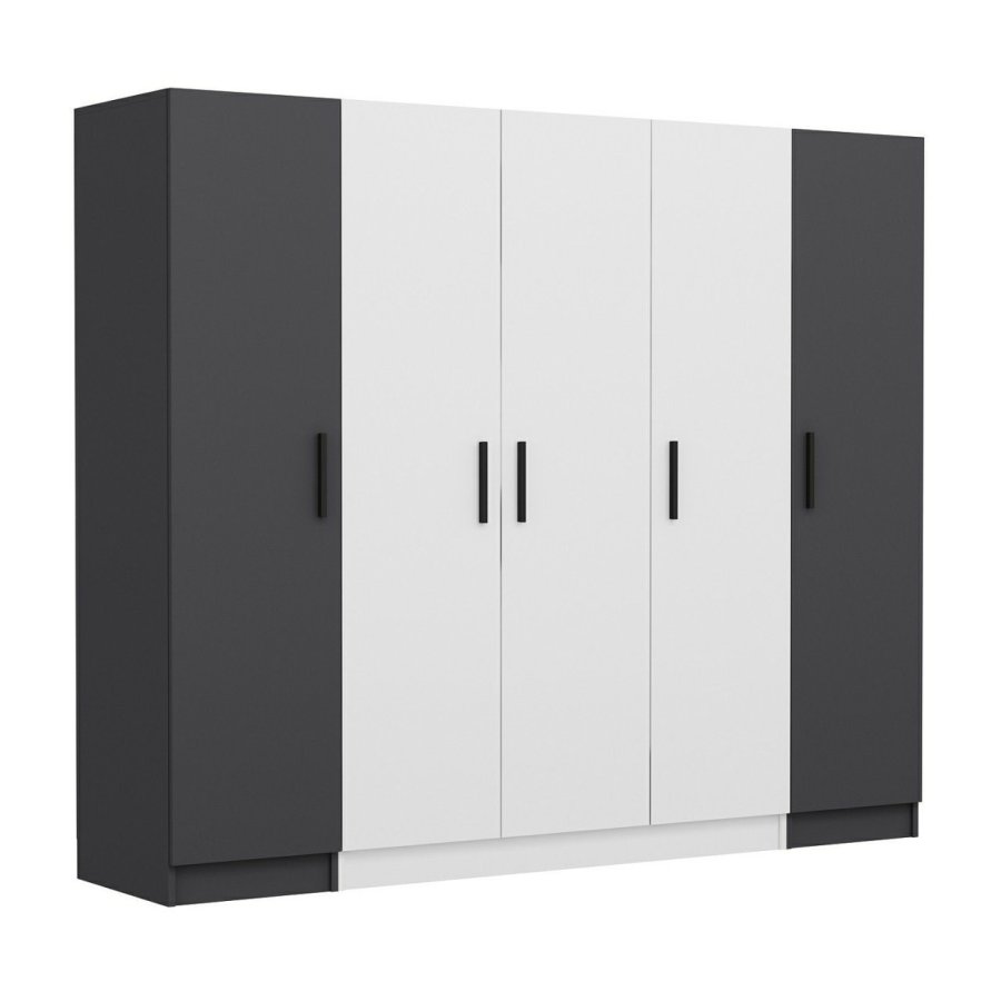 FUNZI LIVING 3079 garderobeskab, 5 lger, 3 bjlestnger, 2 skuffer - antracit/hvid melamin