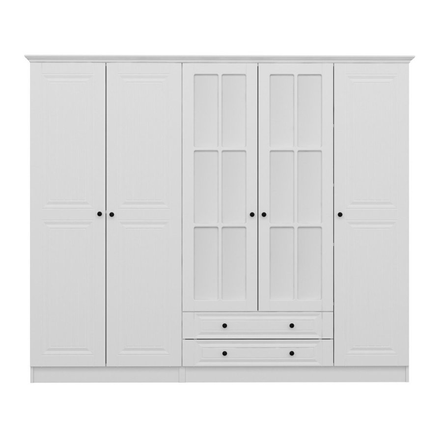 FUNZI LIVING 4018 garderobeskab, spejl, 5 lger, 3 bjlestnger, 2 skuffer - hvid melamin