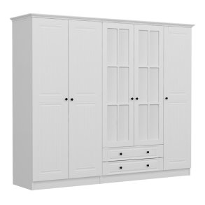 FUNZI LIVING 4782 garderobeskab, spejl, 5 lger, 3 bjlestnger, 2 skuffer - hvid melamin